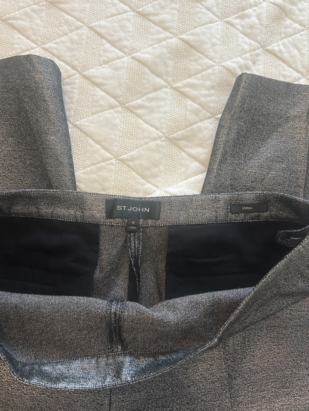 St. John Emma Metallic Silver Pants Size 12 Side Zipper - Picture 5 of 6